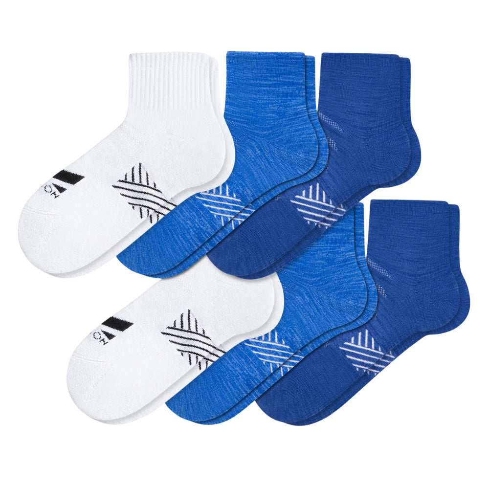 Pinnacle Dry Comfort Quarter Sock 6-Pack Socks MISSION M (US 6-8) Cobalt Blue Mix