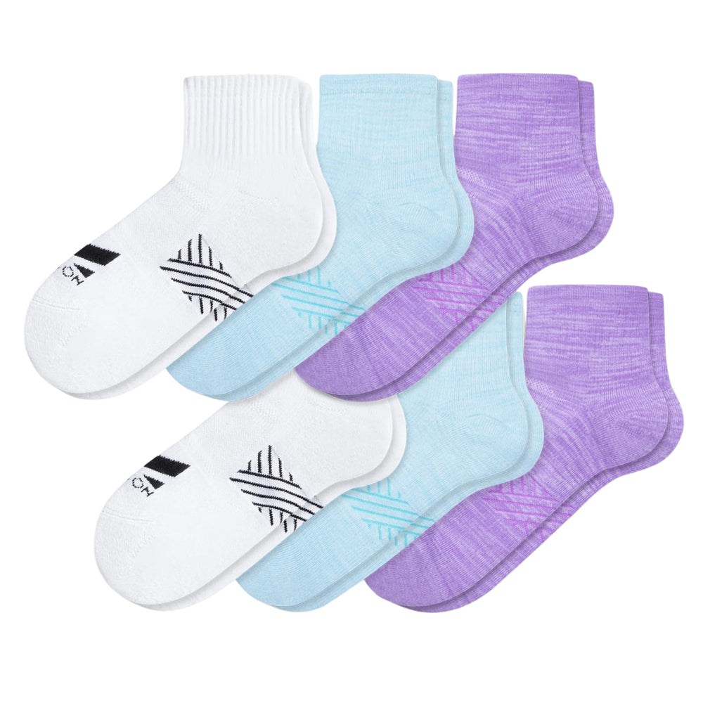 Pinnacle Dry Comfort Quarter Sock 6-Pack Socks MISSION M (US 6-8) Pastel Mix